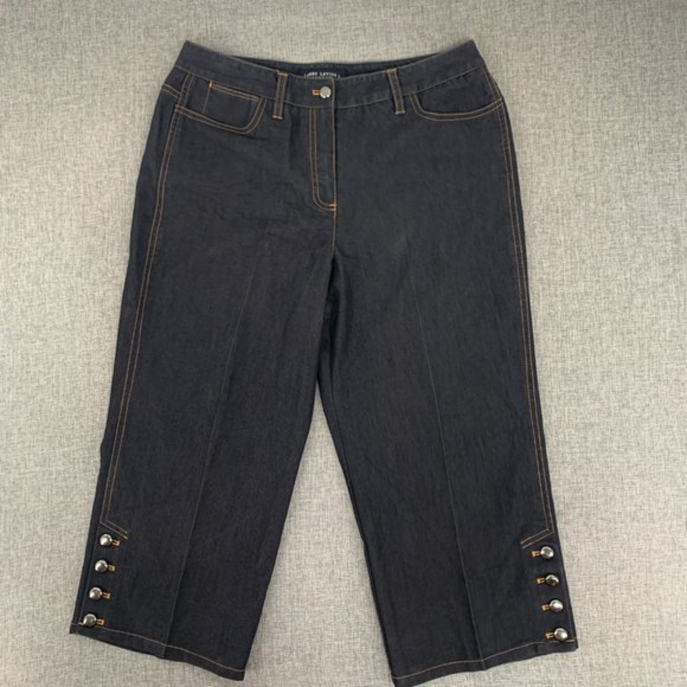 Larry Levine Stretch Cropped Pants Size 8 Black 77% Cotton 20% Polyester Spandex
